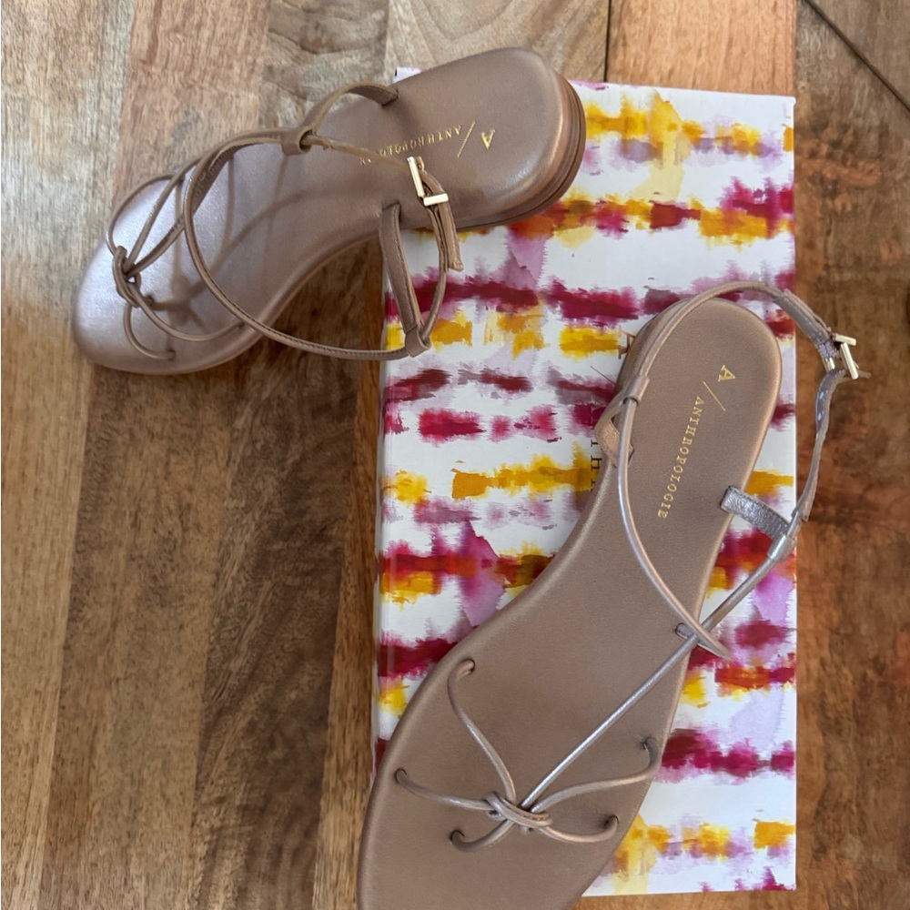 Anthropologie Tan Strappy Flat Sandals